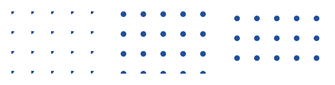 三种圆点图案：左边（place + center + horizon）每个点只剩左上角的四分之一，中间（align + center + horizon）和右边（place + dx/dy）都是完整的圆点
